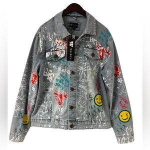 NEW Waimea Denim Jean Jacket Mens M Paint Splatter Streetwear Urban Hip Hop 90s